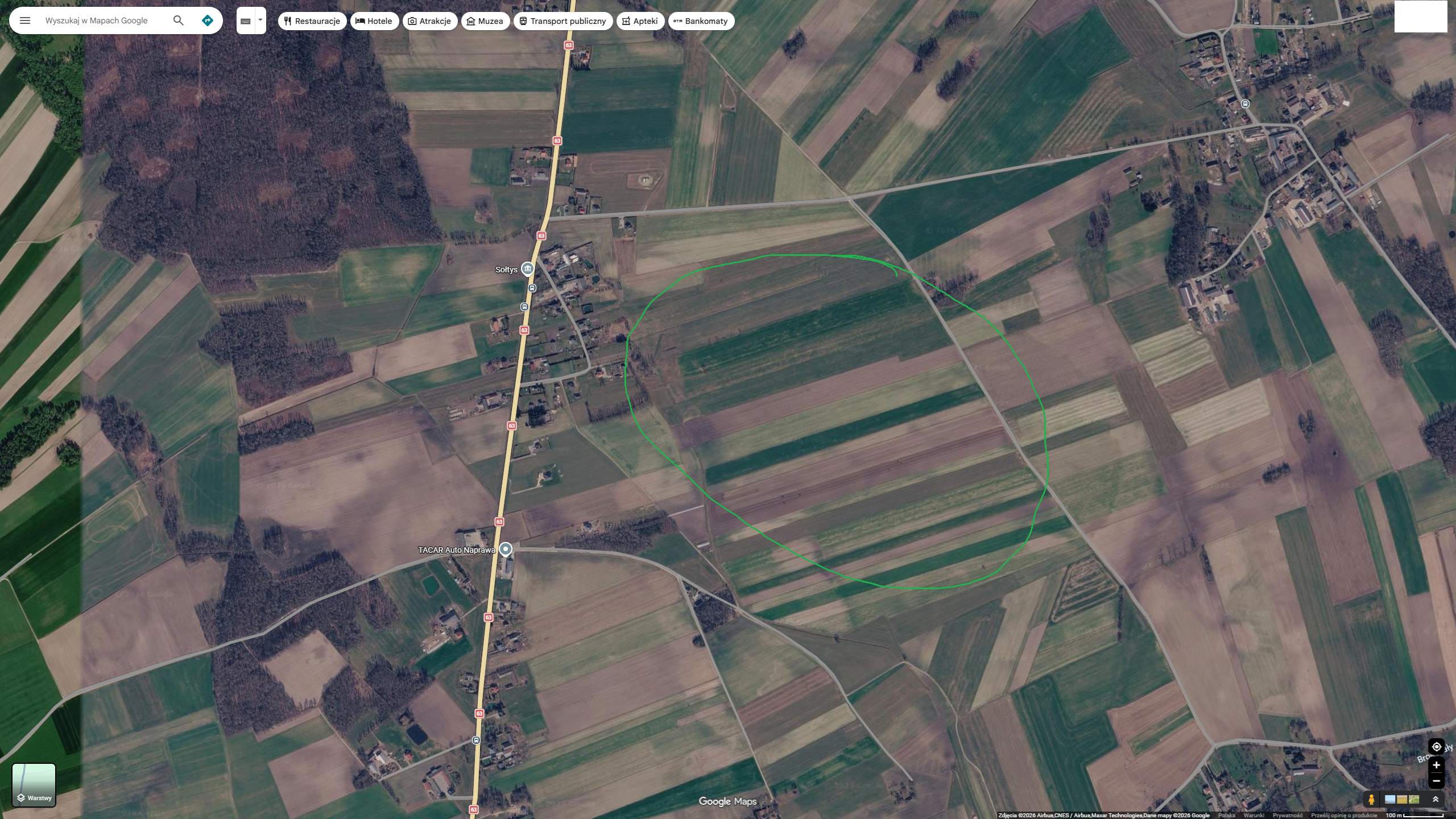 Zdjęcie satelitarne działki 4,5 ha – Grochy k. Zambrowa